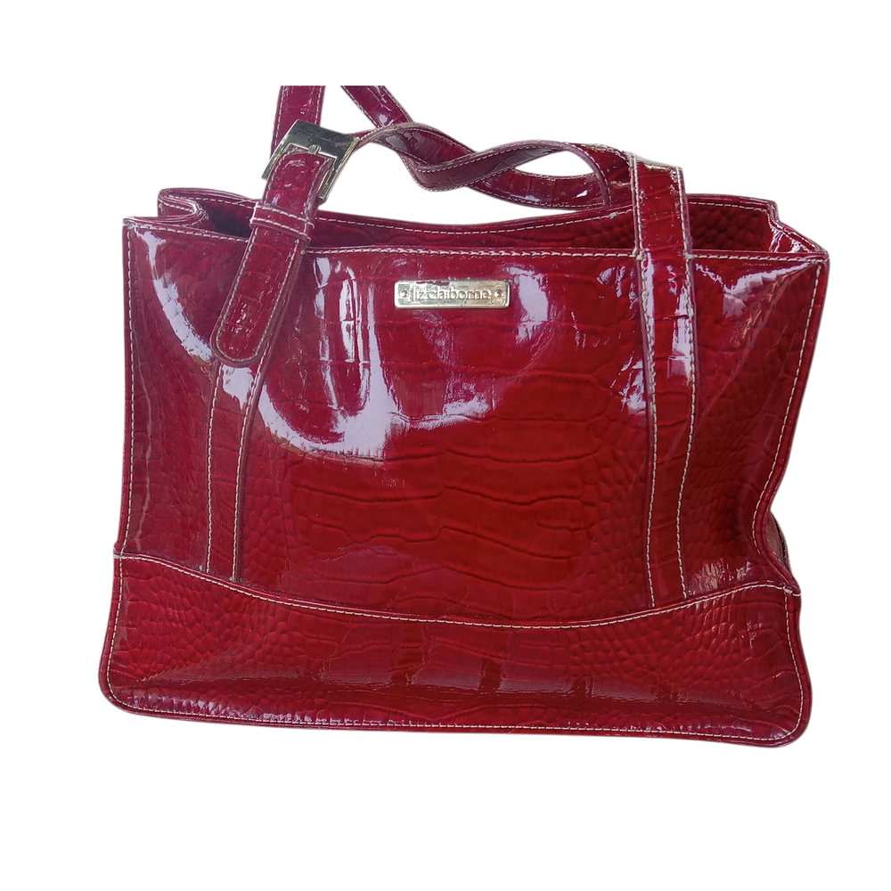 Liz Claiborne Shiny Red Croc-Embossed Tote